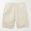 Straight-Leg Pleated Linen Shorts