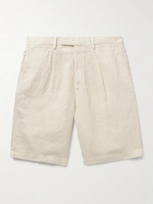 Straight-Leg Pleated Linen Shorts