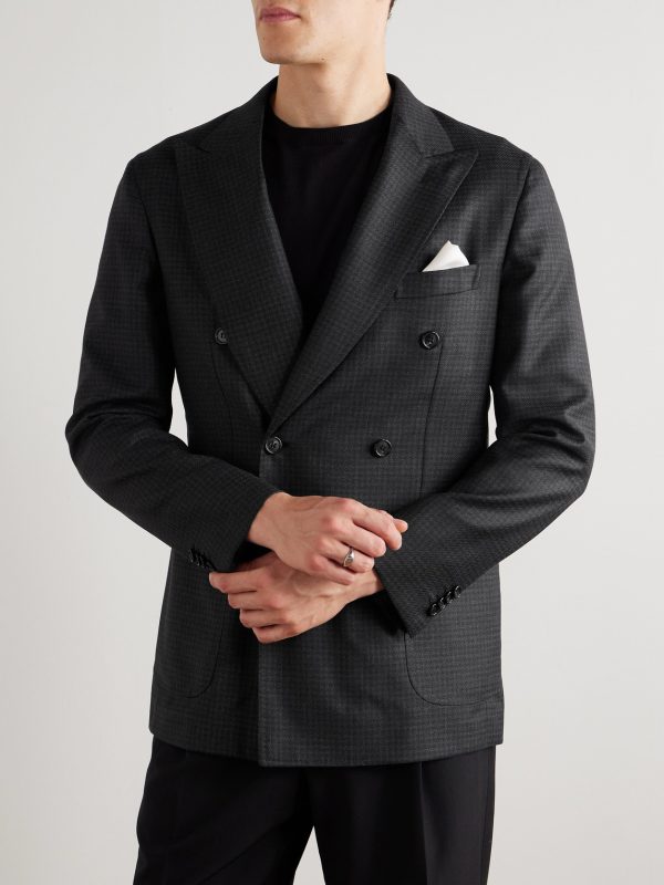 Soffio Slim-Fit Double-Breasted Checked Wool Blazer - FR Soffio Slim-Fit Double-Breasted Checked Wool Blazer - FR