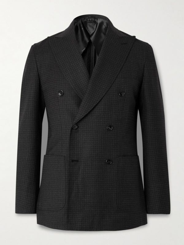 Soffio Slim-Fit Double-Breasted Checked Wool Blazer Soffio Slim-Fit Double-Breasted Checked Wool Blazer