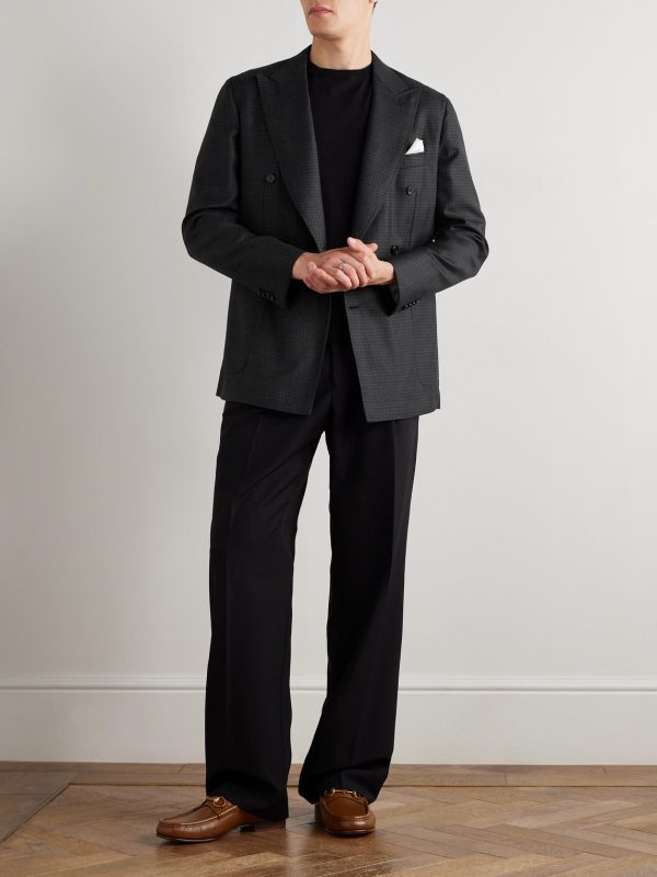 Soffio Slim-Fit Double-Breasted Checked Wool Blazer - OU Soffio Slim-Fit Double-Breasted Checked Wool Blazer - OU