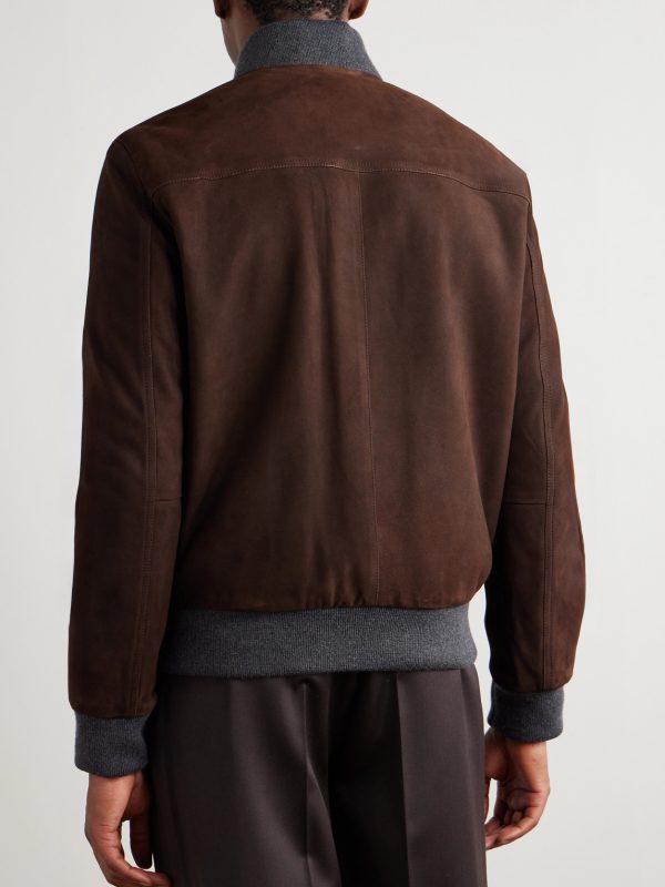 Wool-Trimmed Suede Bomber Jacket - BK