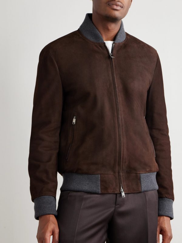 Wool-Trimmed Suede Bomber Jacket - FR