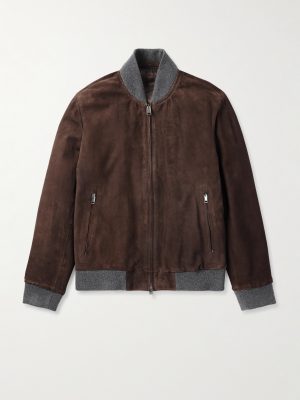 Wool-Trimmed Suede Bomber Jacket