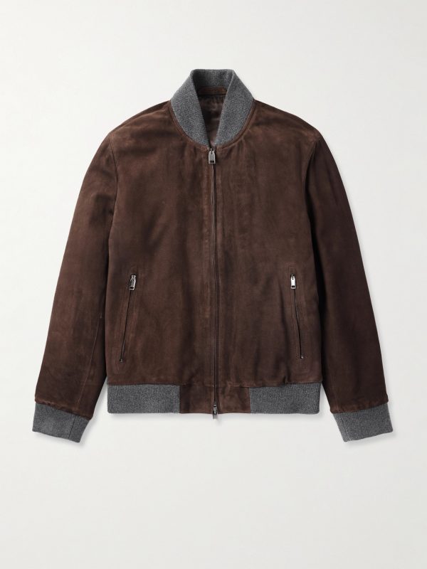 Wool-Trimmed Suede Bomber Jacket