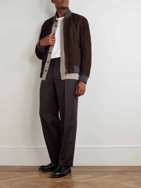 Wool-Trimmed Suede Bomber Jacket - OU