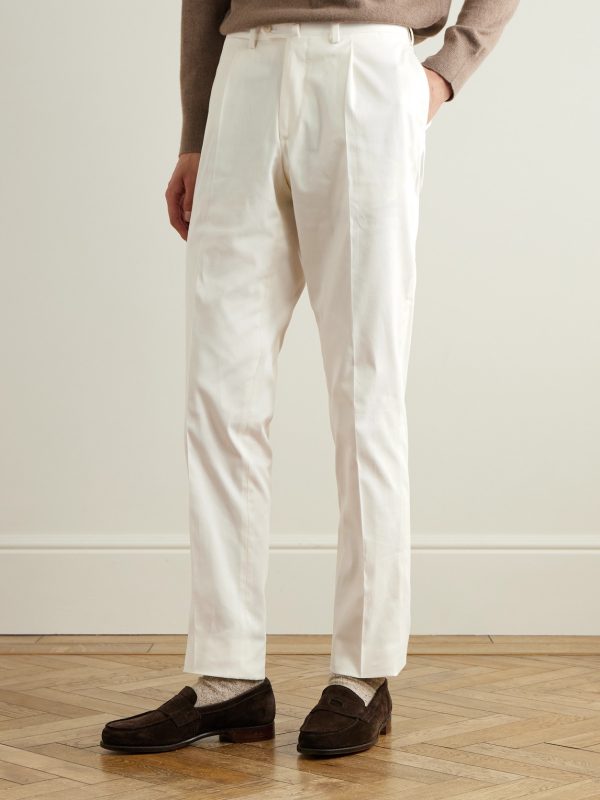 Straight-Leg Pleated Stretch Cotton-Twill Trousers - FR Straight-Leg Pleated Stretch Cotton-Twill Trousers - FR