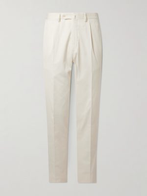Straight-Leg Pleated Stretch Cotton-Twill Trousers Straight-Leg Pleated Stretch Cotton-Twill Trousers