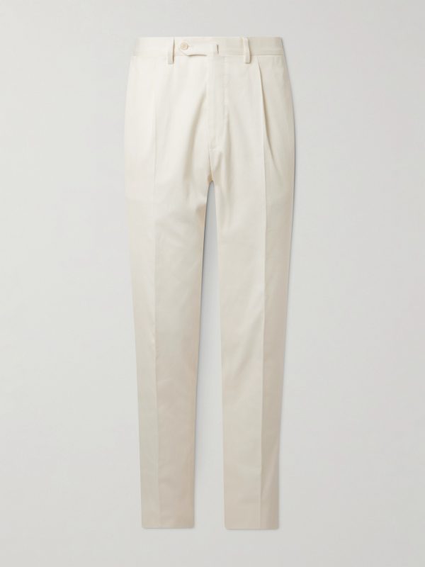 Straight-Leg Pleated Stretch Cotton-Twill Trousers Straight-Leg Pleated Stretch Cotton-Twill Trousers