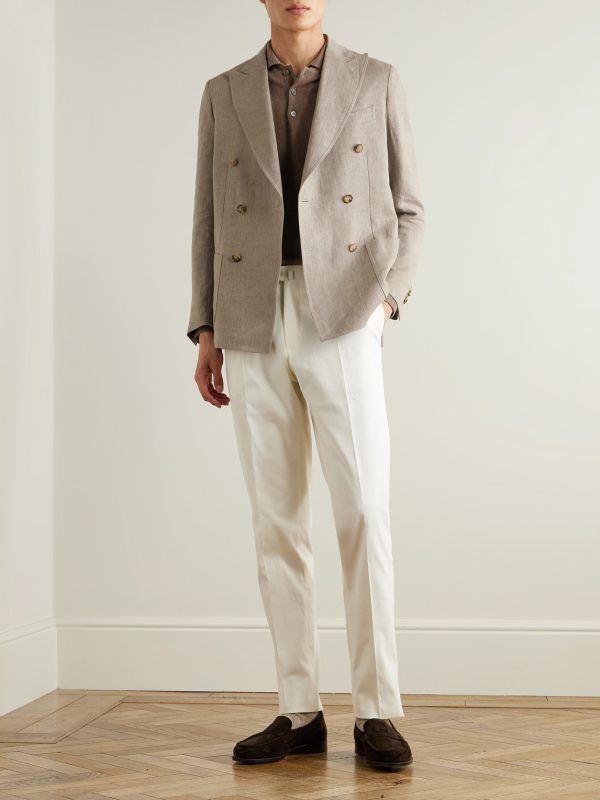 Straight-Leg Pleated Stretch Cotton-Twill Trousers - OU Straight-Leg Pleated Stretch Cotton-Twill Trousers - OU