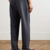 Jared Straight-Leg Pleated Wool-Blend Flannel Drawstring Trousers - BK Jared Straight-Leg Pleated Wool-Blend Flannel Drawstring Trousers - BK
