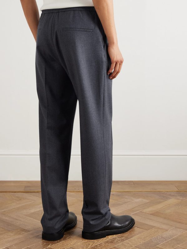 Jared Straight-Leg Pleated Wool-Blend Flannel Drawstring Trousers - BK Jared Straight-Leg Pleated Wool-Blend Flannel Drawstring Trousers - BK