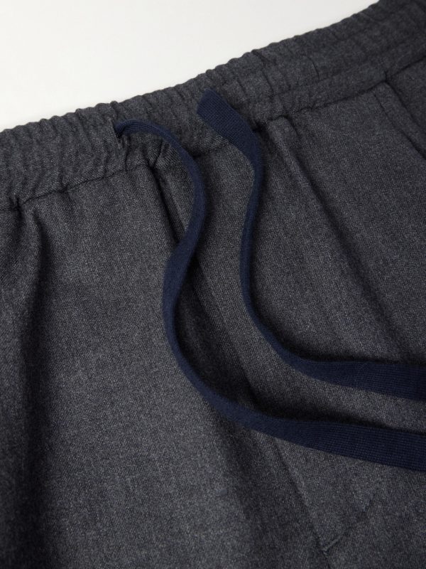 Jared Straight-Leg Pleated Wool-Blend Flannel Drawstring Trousers - CU Jared Straight-Leg Pleated Wool-Blend Flannel Drawstring Trousers - CU