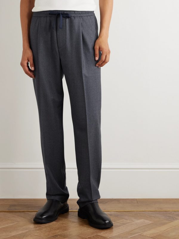 Jared Straight-Leg Pleated Wool-Blend Flannel Drawstring Trousers - FR Jared Straight-Leg Pleated Wool-Blend Flannel Drawstring Trousers - FR