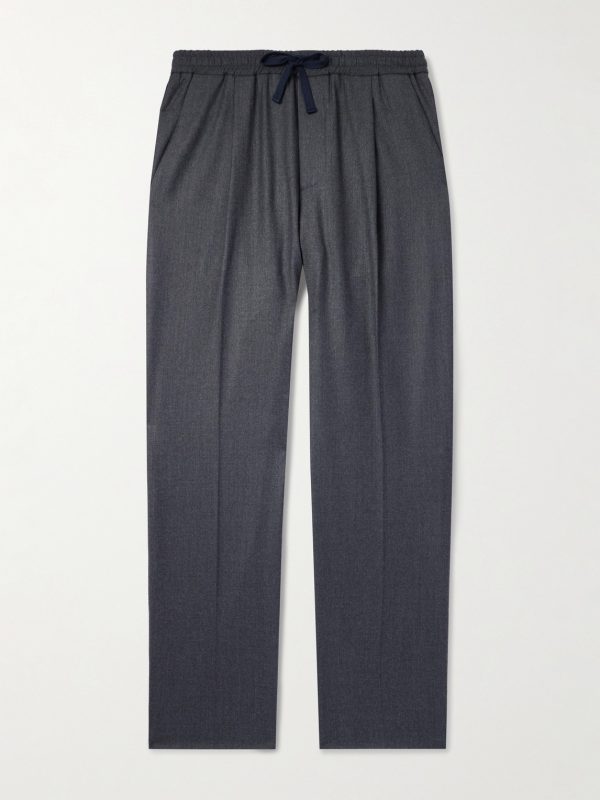 Jared Straight-Leg Pleated Wool-Blend Flannel Drawstring Trousers Jared Straight-Leg Pleated Wool-Blend Flannel Drawstring Trousers
