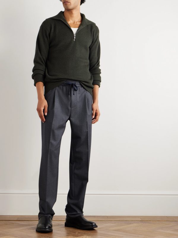 Jared Straight-Leg Pleated Wool-Blend Flannel Drawstring Trousers - OU Jared Straight-Leg Pleated Wool-Blend Flannel Drawstring Trousers - OU