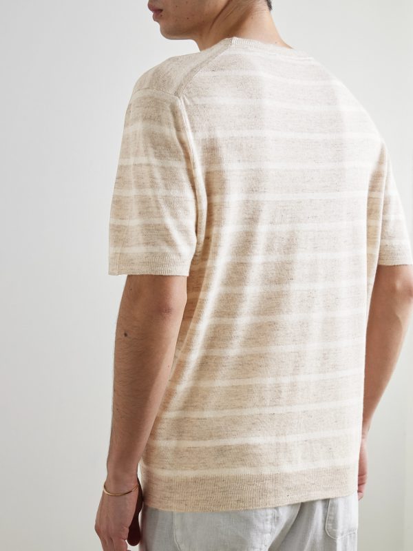 Striped Linen and Cotton-Blend T-Shirt - BK Striped Linen and Cotton-Blend T-Shirt - BK