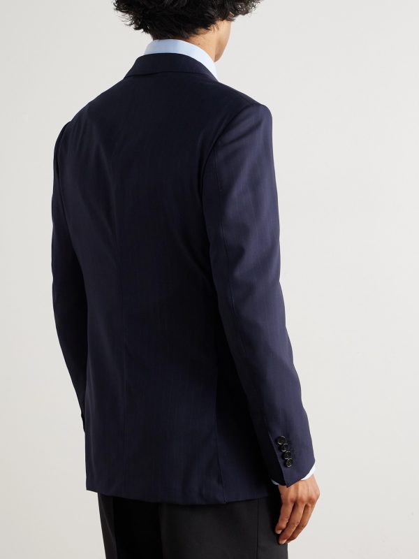 Double-Breasted Pinstriped Wool Suit Jacket - BK Double-Breasted Pinstriped Wool Suit Jacket - BK