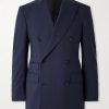 Double-Breasted Pinstriped Wool Suit Jacket Double-Breasted Pinstriped Wool Suit Jacket