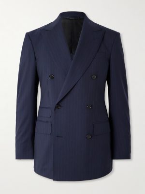 Double-Breasted Pinstriped Wool Suit Jacket