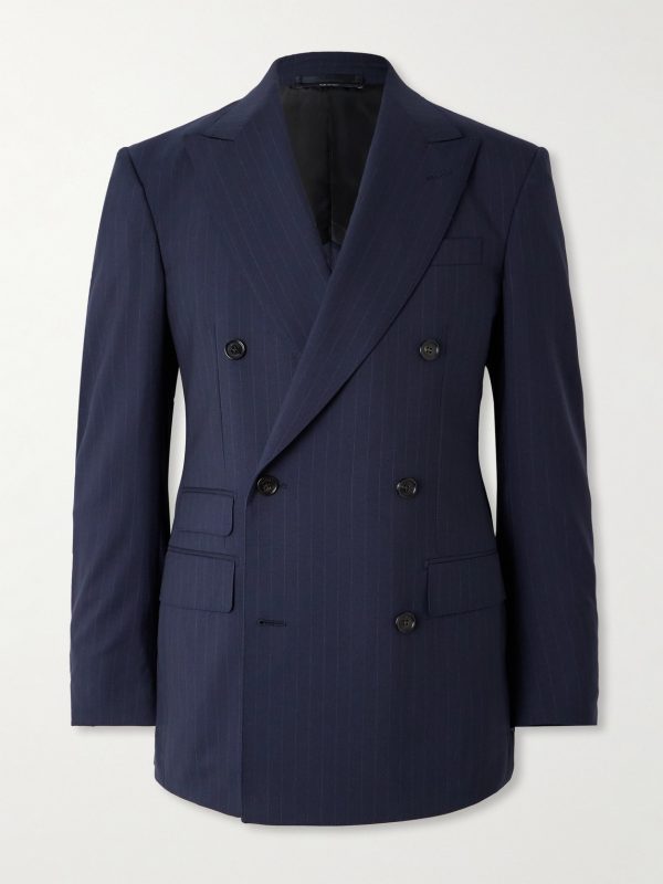 Double-Breasted Pinstriped Wool Suit Jacket Double-Breasted Pinstriped Wool Suit Jacket