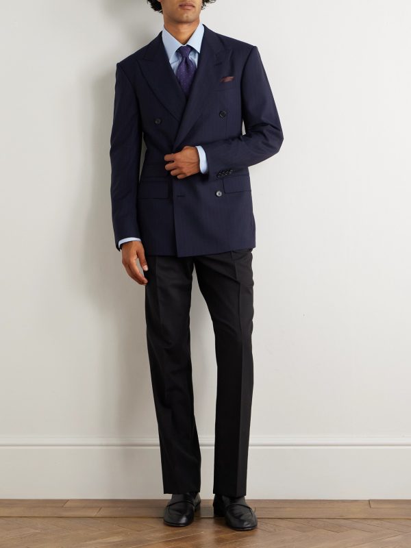 Double-Breasted Pinstriped Wool Suit Jacket - OU Double-Breasted Pinstriped Wool Suit Jacket - OU