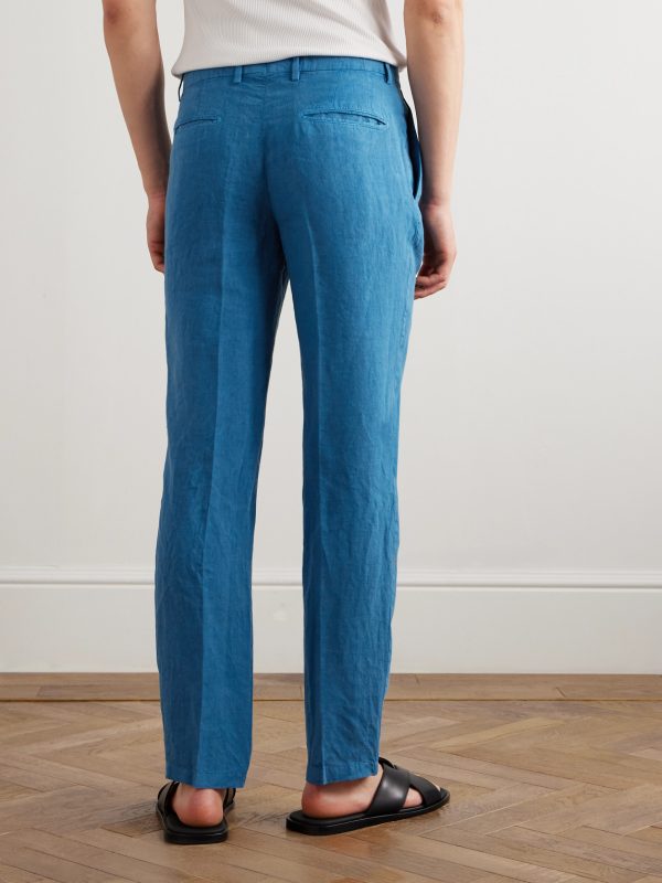 Slim-Fit Straight-Leg Linen Suit Trousers - BK Slim-Fit Straight-Leg Linen Suit Trousers - BK