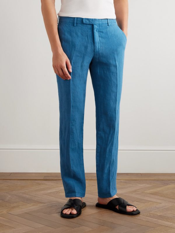 Slim-Fit Straight-Leg Linen Suit Trousers - FR Slim-Fit Straight-Leg Linen Suit Trousers - FR