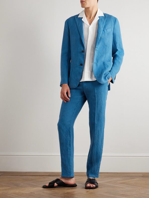 Slim-Fit Straight-Leg Linen Suit Trousers - OU Slim-Fit Straight-Leg Linen Suit Trousers - OU