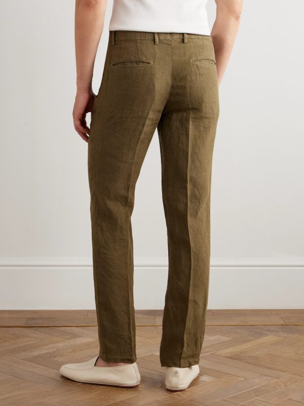 Slim-Fit Straight-Leg Linen Suit Trousers - BK Slim-Fit Straight-Leg Linen Suit Trousers - BK