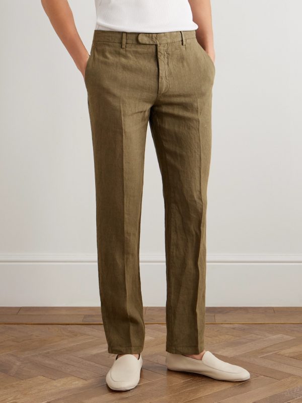 Slim-Fit Straight-Leg Linen Suit Trousers - FR Slim-Fit Straight-Leg Linen Suit Trousers - FR