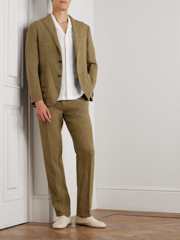 Slim-Fit Straight-Leg Linen Suit Trousers - OU Slim-Fit Straight-Leg Linen Suit Trousers - OU