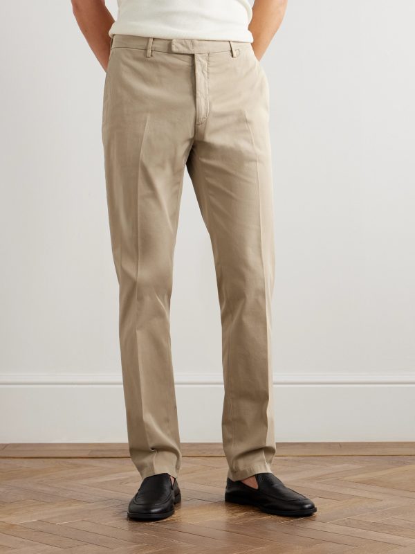 Slim-Fit Straight-Leg Stretch-Cotton Suit Trousers - FR