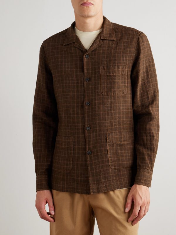 Camp-Collar Checked Linen Overshirt - FR Camp-Collar Checked Linen Overshirt - FR