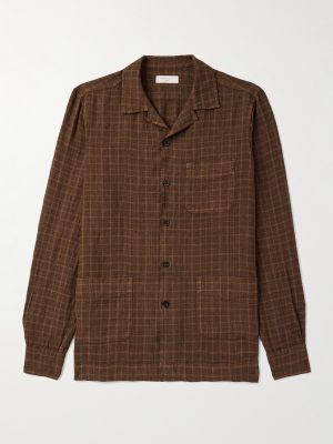 Camp-Collar Checked Linen Overshirt