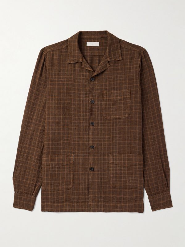 Camp-Collar Checked Linen Overshirt Camp-Collar Checked Linen Overshirt