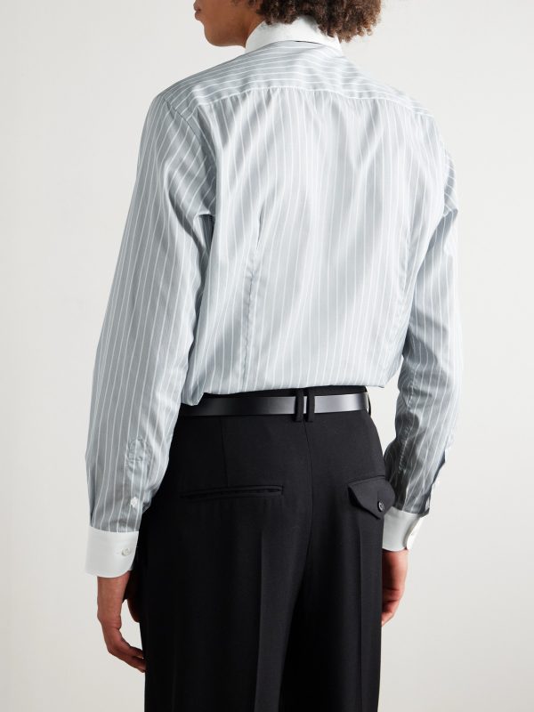 Cutaway-Collar Striped Cotton-Poplin Shirt - BK