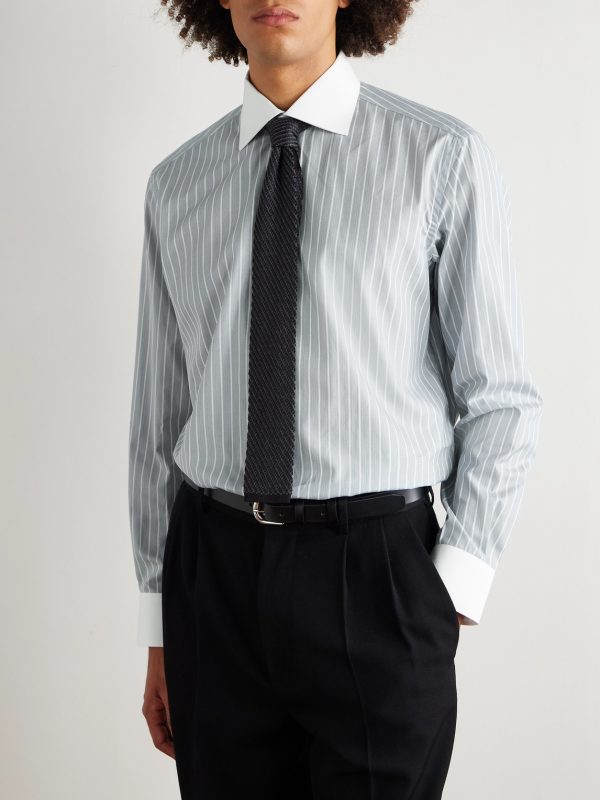 Cutaway-Collar Striped Cotton-Poplin Shirt - FR
