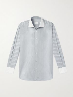 Cutaway-Collar Striped Cotton-Poplin Shirt