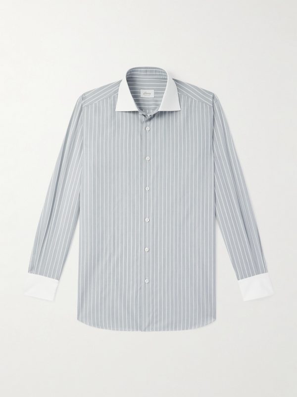 Cutaway-Collar Striped Cotton-Poplin Shirt