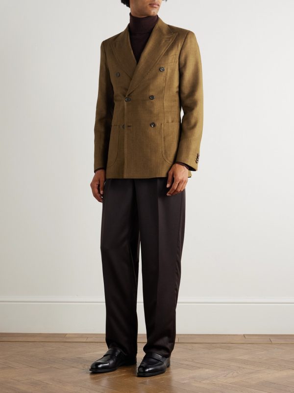 Amalfi Slim-Fit Double-Breasted Silk, Cashmere and Linen-Blend Blazer - OU