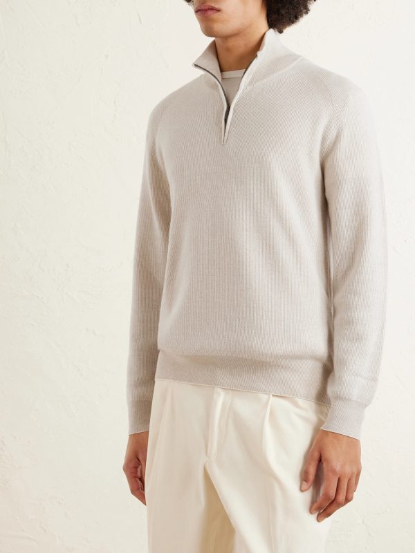 Cashmere and Silk-Blend Half-Zip Sweater - FR Cashmere and Silk-Blend Half-Zip Sweater - FR