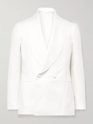 Cantone Shawl-Collar Double-Breasted Linen Tuxedo Jacket
