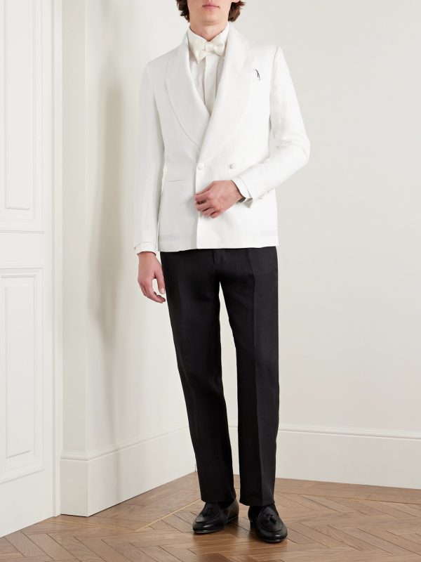 Cantone Shawl-Collar Double-Breasted Linen Tuxedo Jacket - OU Cantone Shawl-Collar Double-Breasted Linen Tuxedo Jacket - OU