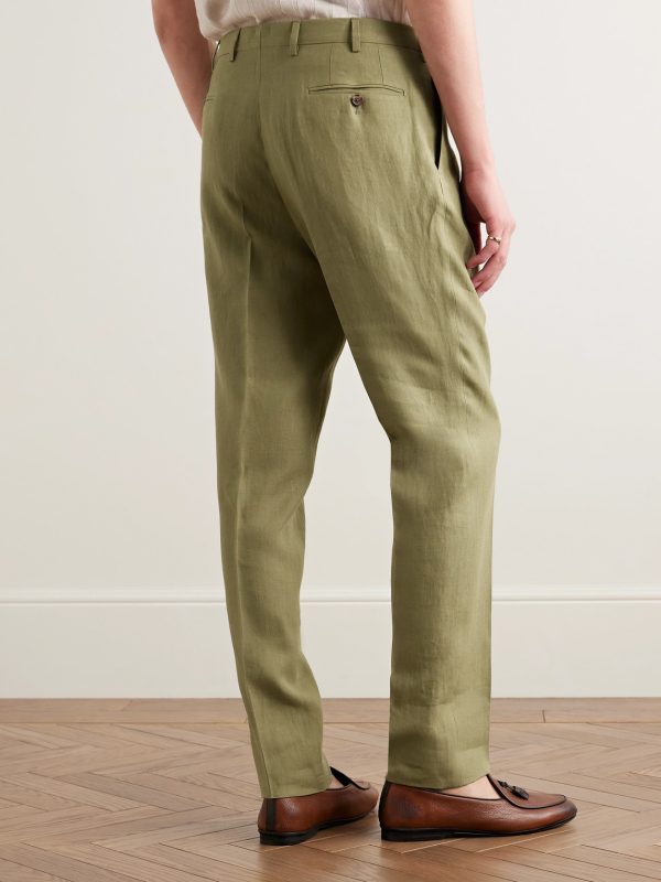 Slim-Fit Pleated Linen Suit Trousers - BK