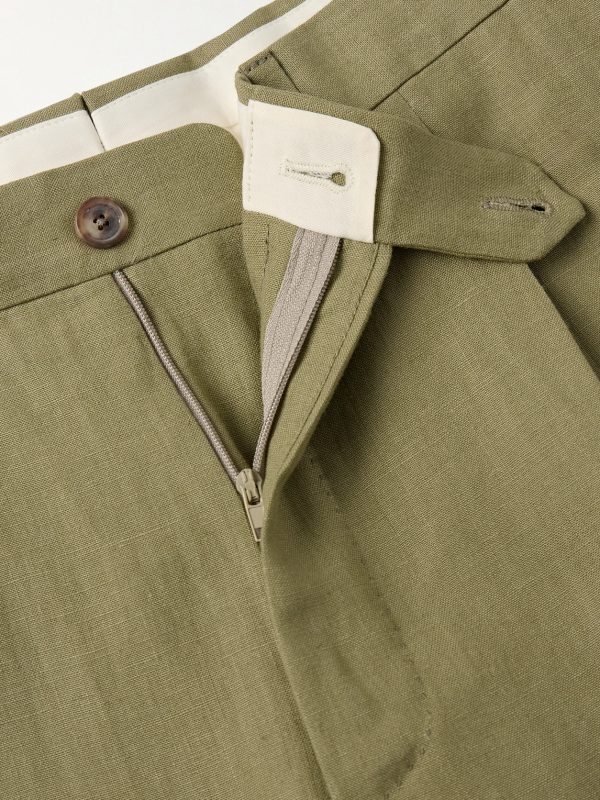 Slim-Fit Pleated Linen Suit Trousers - E1