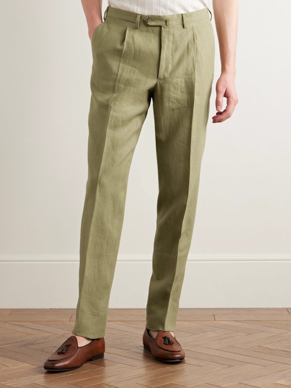 Slim-Fit Pleated Linen Suit Trousers - FR