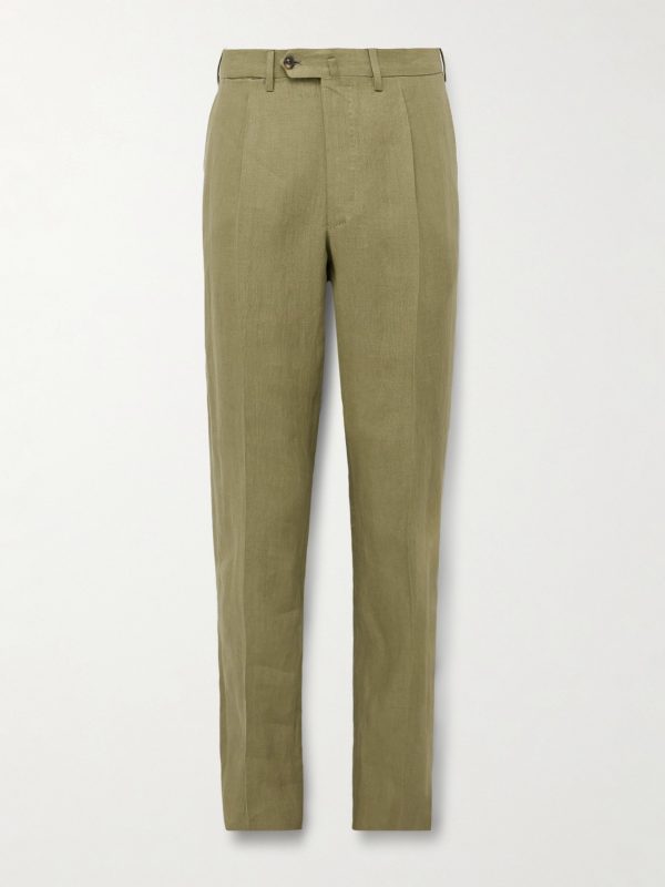 Slim-Fit Pleated Linen Suit Trousers