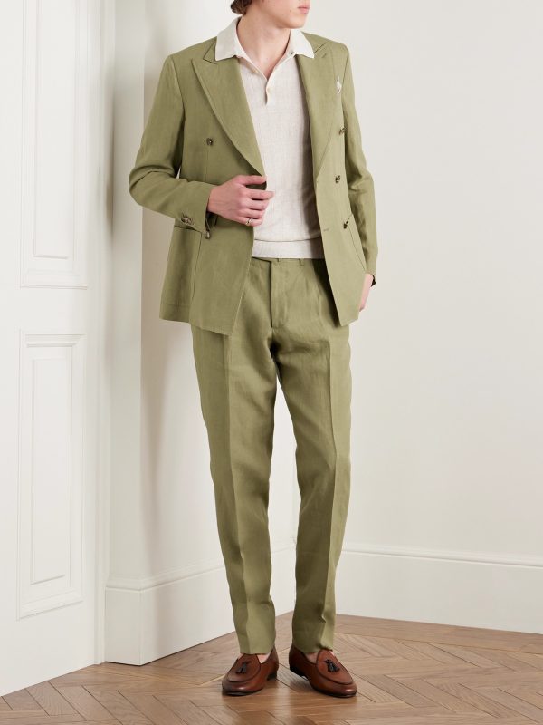 Slim-Fit Pleated Linen Suit Trousers - OU