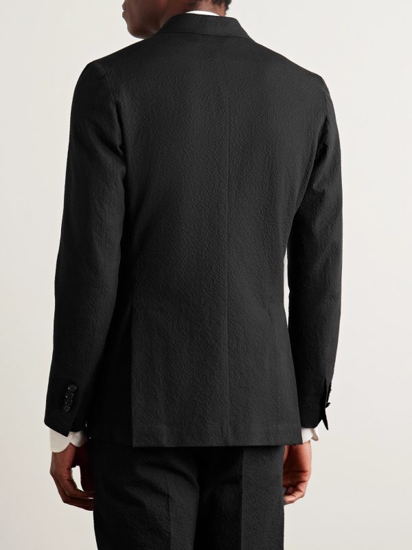 Vesuvio Slim-Fit Double-Breasted Cotton-Blend Seersucker Suit Jacket - BK Vesuvio Slim-Fit Double-Breasted Cotton-Blend Seersucker Suit Jacket - BK